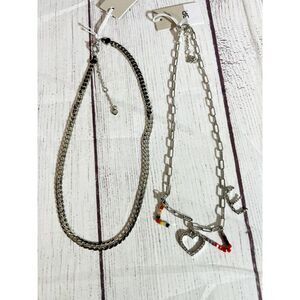 2 Piece Silver plated necklace LOVE charm and flat lay